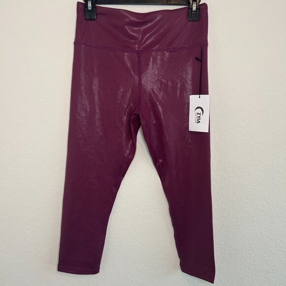 Zyia Active Lipgloss Metallic Light n Tight Hi-rise Capri 20" Sz M - Picture 1 of 8